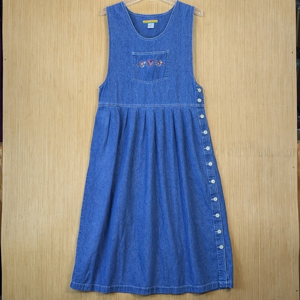 Bryn Connelly Womens‎ Vintage Denim Jumper Dress Blue Embroidered Heart Floral 6